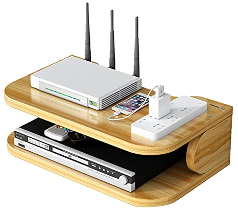 Hggzeg WiFi Router Storage Box Floating Shelves TV Set-Top Rack, Wall-Mounted Multi-Layer Cable Management Storage Rack for Wall Decoration(jl01,Cherry Color)