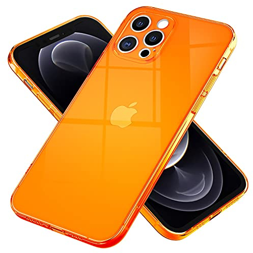 NALIA Clear Neon Cover compatible with iPhone 13 Pro Max Case, Transparent Colorful Bright Anti-Yellow Translucent Silicone Phonecase, Slim Shockproof Rugged Bumper Sturdy Flexible Skin, Color:Orange
