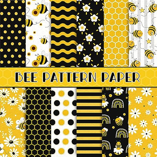 Whaline 12 Designs Bienenmuster-Papier-Packung, 24 Blatt, gelb, schwarz, Wabenmuster, Scrapbook, Spezialpapier, doppelseitig, Kollektion, Fotoalbum, Dekoration
