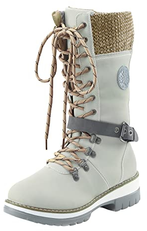 Stivaletto Donna Tacco Inverno Termico All'Aperto per Le Donne Vitello Metà Stivali Caldi Stivali Da Neve Stivali Con Zeppe Nascoste per Le Donne Larghe, beige, 41 EU