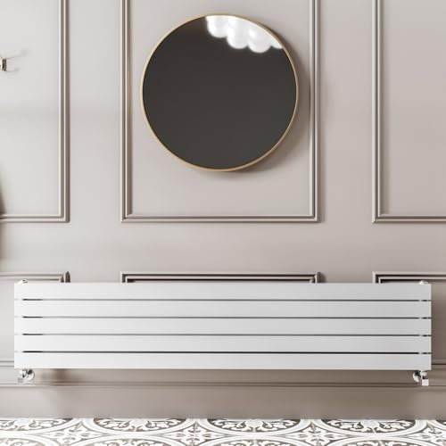 Go Bathrooms Pinta 340 x 1800mm Horizontal Radiator White Flat Panel Single Column Wall Mounted Designer White Radiator Central Heating Includes Brackets
