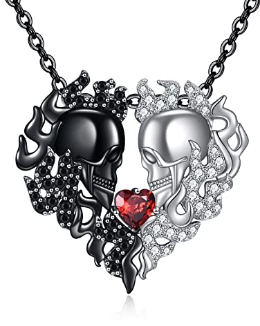 VENACOLY Gotische Schädel Halskette Sterling Silber Liebe Herz Anhänger Schädel Schmuck Geschenke für Frauen Frau Freundin