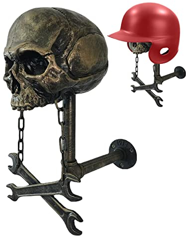 Generic Motorrad-Schädelhelm-Gestell - Totenkopf Helmständer - Halterung für Motorradhelme, Rugby-Helme und Fahrradzubehör - Bronze
