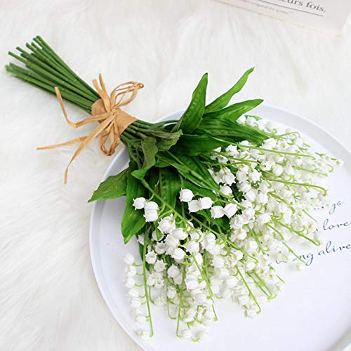 DRYFAL 12 fiori artificiali di giglio della valle con campanella bianca finta campana a vento, orchidea, bouquet di fiori artificiali di maggio per casa, matrimoni, feste, giglio giardino
