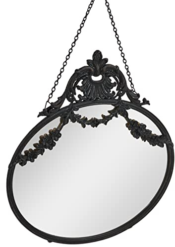 Creative Co-op Wandspiegel im Vintage-Stil, Zinn, gerahmt, mit dekorativer Kette, Schwarz Spiegel, Glas