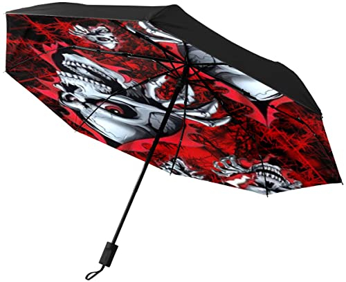 CLAYU Automatischer, faltbarer Regenschirm, Totenkopf, wasserdicht, kompakt, Sonnen- und Regenschirme, einfarbig, Einheitsgröße