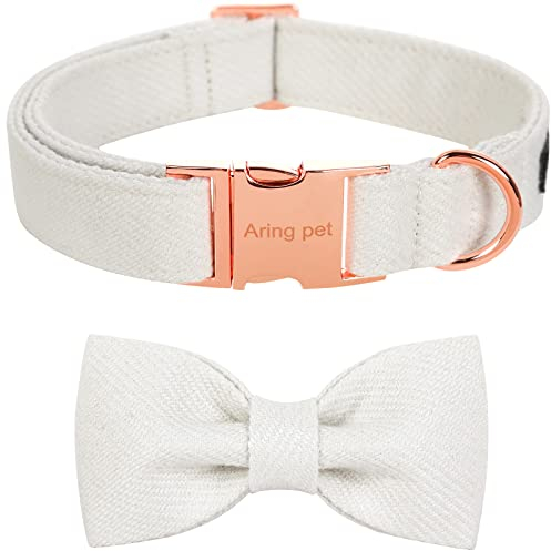 ARING PET Fliege Hundehalsband, Baumwolle weiß Hundehalsband mit Schleife, Adorable Hochzeit Hundehalsbänder Geschenke mit Metallschnalle für kleine mittlere große Hunde
