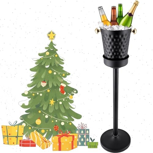 Champagne Ice Bucket with Stand, Stainless Steel Wine Chiller Bucket Stand, Black Gold Ice Bucket with Carrying Handle for Wine Beverage Champagne Beer KTV Club Bar Christmas Party, 92cm 15LB
