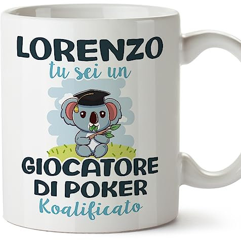 Mugffins Tazza Personalizzata in ceramica per GIOCATORE DI POKER uomo 11 oz / 350 ml - In italiano - Koalificati Personalizzati - Idea regalo per compleanno, anniversario, natale, laurea