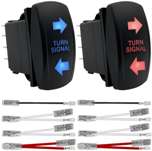 MKBKLLJY 2St. Blinker-Wippschalter 7-polig ON-Off-ON 12V 20A DPDT Kippschalter Blau/Rot LED Licht mit Überbrückungskabel Set für ARB Carling NARVA 4x4 UTV ATV RZR SXS