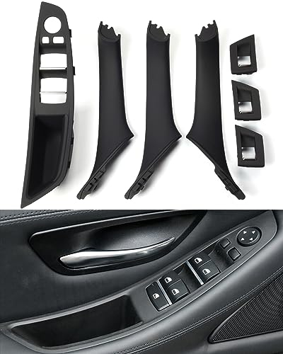7-teiliges Türgriff-Set für BMW 5er F10 F11 520 530, Fensterschalter-Armlehne auf der Fahrerseite + Beifahrertür-Zuggriff + Fensterschalter-Abdeckungen für 523 525 528 535 (2010–2016)–Schwarz