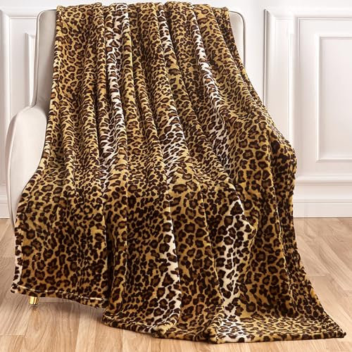 Edenleaf Fleecedecke mit Leopardenmuster, für Bett, Sofa, Reisen und Camping, superweich, gemütlich, flauschig, Plüschdecke mit Gepardenmuster, für alle Jahreszeiten, 152,4 x 203,2 cm, Dunkelbraun