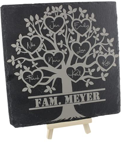 Stammbaum auf Schiefer graviert | personalisiertes Geschenk für die Familie (9 Namen)