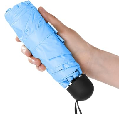 Chakipee Mini Parapluie Pliant Anti UV Soleil Parapluie de Poche, Manuel Compact Petit léger 6 Côtes Parapluie pour Activités de Plein Air de Voyage Parapluie Pliable Bleu