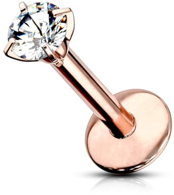 Stachelkleid Labret Piercing Titan 1,2 mm Zirkonia Ohr Helix Stecker Tragus Größe Farbe Auswahl Silber Glitzer Schwarz Kristall Stein Schmuck Lippe Innengewinde Rosé Gold, 1,2 mm, 8 mm / 3 mm