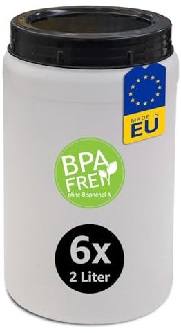 plasteo® 6 Stück x 2 Liter BPA-Frei Vorratsdosen Aufbewahrungsbox Schüttdosen & Frischhaltedosen Rund aus Kunststoff Plastik mit Deckel, Für Küche Futter Nudeln Reis Müsli Cornflakes Mehl
