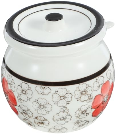 TOPBATHY Ceramic Sugar Pot Sugar Bowl with Lid and Spoon Porcelain Seasoning Cellar Vintage Condiment Pot Salt Storage Jar Salt Container for Home Kitchen Restaurant Red