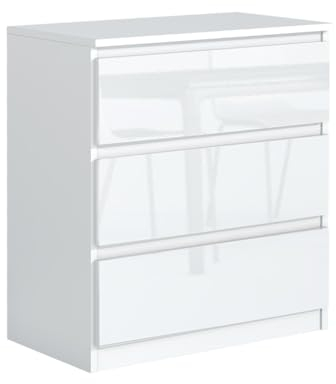 MebLocker Kommode mit 3 Schubladen Ideal für Wohnzimmer, Schlafzimmer, Kinderzimmer, Jugendzimmer und Büro Moderne Elegante Lösung für stilvolle Aufbewahrung (Weißer Glanz)