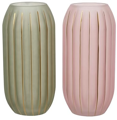 Vase Glas 30cm Deko Blumenvase Rosa Grün 1 Stück Sortiert - Stabile Tischvase - Wohnzimmer Dekovase - Glasvase Modern Rund - Tulpenvase Home Decor - Flower Vases -Tischdeko Geschenk