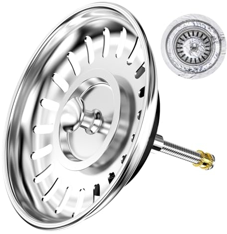 WinGluge Siebkörbchen 80mm, mit Hubstange 52-75mm, Edelstahl Spülbecken Sieb Stopper, Küchenspüle Sieb Ersatzteil, Siebkörbchen Spüle, für Siebkorbventil Spülbecken Spüle Excenterbedienung