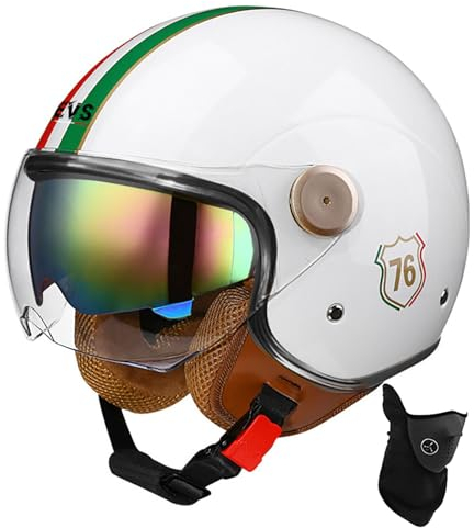 Offener Helm, Motorrad-Halbhelm, DOT/ECE-Zugelassener Motorrad-Sturzhelm Mit Sonnenblende, Retro-Vintage-Stil, Motorrad-Vespa-Jet-Helm Für Kinder, Jugendliche, Männer Und Frauen 30,L 58-59cmn