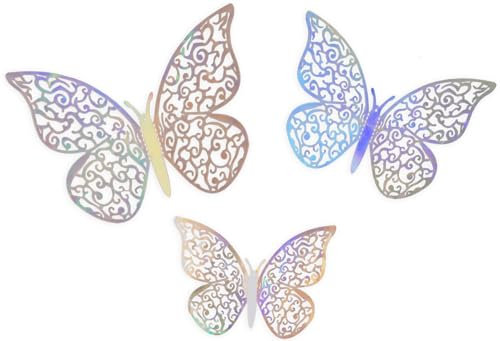 3D Adhesive Butterflies Stickers x 12 Silver Iridescent