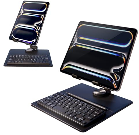 Doohoeek Kabellose Tastatur für Tablets mit 360° drehbarem Ständer, Dual-Bluetooth-Tastatur, kompatibel mit iPadOS, Android, Windows - Tablet, Schwarz