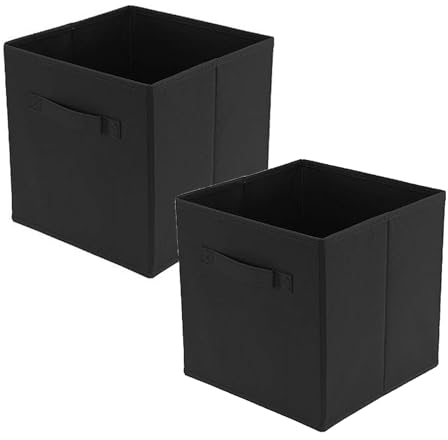 Holdfiturn 2Pcs Cube Storage Boxes 28x28x28cm Foldable Kallax Storage Cubes with Handles Collapsible Baskets Toy Bins Fabric Organisiers Containers for Kallax Unit Shelf Black