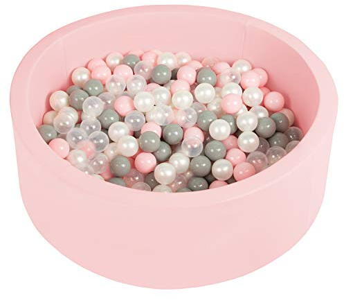 Selonis Blanda Piscina De Espuma 90X30cm/300 Bolas para Bebé Niño Redonda, Rosa:Perl/Gris/Transparente/Rosa Clr