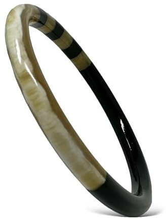 Yvelise Bracelet femme en corne de buffle - Jonc fait main au Vietnam - Authentique - Rond Noir Epais