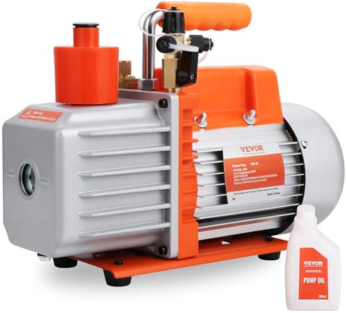 VEVOR Bomba de Vacío de Paletas Rotativas 5 CFM 250W Bomba de Vacío de Aire Acondicionado 2 Etapas SAE 1/4 y 3/8 Entrada Macho ACME de 12,7 mm para Reparación de HVAC Mantenimiento de Refrigeración