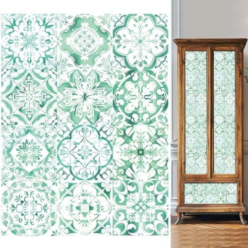 WEBEEDY 36 PCS Green Tile Sticker Decal Easy to Peel and Stick Vintage Morocco Self-Adhesive Wall Tile Decals Waterproof Oil Proof Stickers for Kitchen Bathroom Laundry Shower Decor, 10x10cm