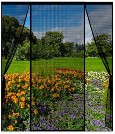 Magnetic Fly Screen Door 120(30-60-30) x180cm Magnetic Door Curtain for Double Doors, Anti Mosquito Mesh Curtain, Shut Automatically Side Opening Fly Screens, for Patio Door, Sliding Door