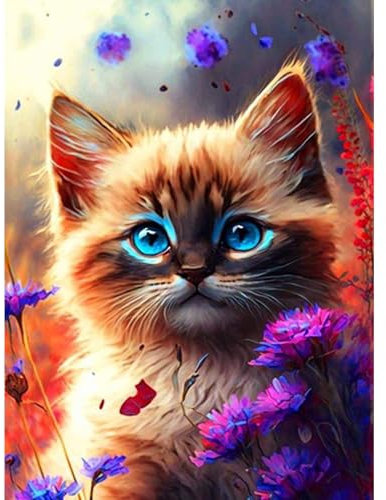 ZEELANNA Diamond Painting Katze Diamond Painting Bilder Erwachsene 5D Diamond Painting Set Diamant Painting Bilder Erwachsene 30x40cm für Home Wand Decoration Blumen