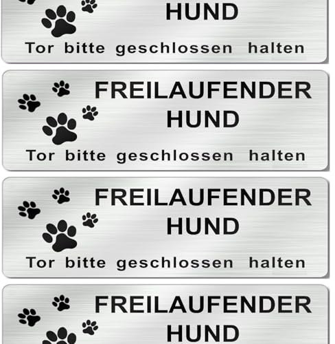 5 x Brandengel® FREILAUFENDER HUND - Schild Aluninium-Optik extra Starke Folie - Sticker (Tor bitte geschlossen halten) für den Briefkasten - 5 St