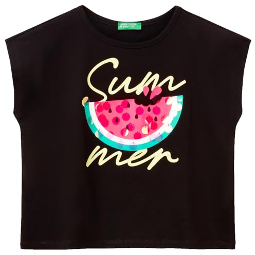 United Colors of Benetton Mädchen 3i1xc10p0 T-Shirt, Schwarz, 140 cm