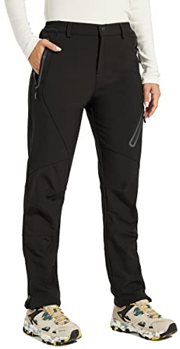 Willit Pantalones de esquí para mujer, impermeables, con forro polar, térmicos, aislantes para exteriores, Negro, L