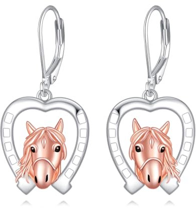 POPLYKE Pferd Ohrringe für Damen 925 Sterling Silber Hufeisen Dangle Leverback Ohrringe Pferd Schmuck für Damen und Pferdeliebhaber