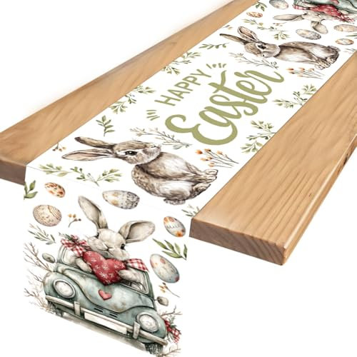 Tischläufer Ostern - Hase Ostern Tischläufer, Osterhase Tischdeko Osterndeko Frühlingdeko für Tisch Dekoration, Party Tisch Ostern Dekoration, Ostern Tischdecke für Esszimmer 35 x 180cm