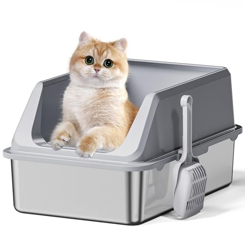 Arenero Gato Acero Inoxidable Grande: Arenero Gatos XXL - Caixa de Areia para Gatos - Arenero para Gatos con Pala - Cat Litter Box - Bordes Altos - No Atrae Olores - Fácil de Limpiar - Antifugas