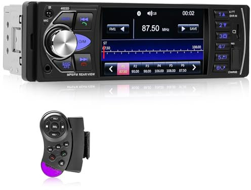 Hodozzy Autoradio 1 Din avec Bluetooth Mains Libres, Poste Radio Voiture 1 Din écran 4,1 Pouces avec 7 Couleurs d'éclairage,1 Din MP5 MP3 Lecteur Voiture Supporte FM/USB/TF/AUX in+ Contrôle au Volant