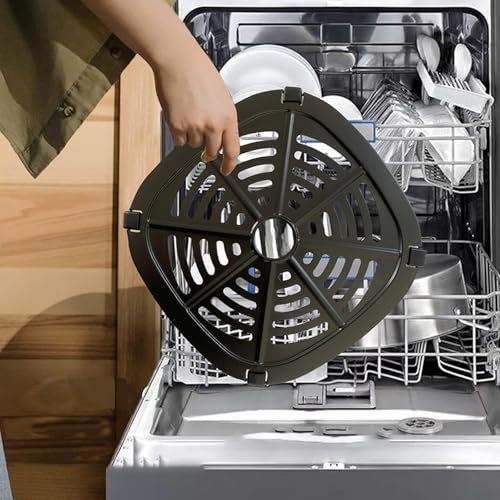 Air Fryer Grill Pan, Stainless Steel Non-Stick Air Fryer Rack Grill Plate Tray With Rubber Bumpers, Washable Grill Crisper Plate Accessories, Black(20.8×20.8cm)