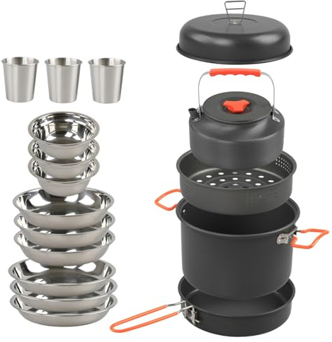 Genérico Camping-Utensilienset – Camping-Küchen-Set, Rucksack- -Set | Leichter Akku für den Außenbereich, Pfannenset, Wanderpfanne, kompaktes Equipment, Wandern, tragbares Geschirr, Camper