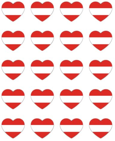 Aufkleber: 25 mm, 20 Stück - Österreich Herzflagge Sticker Set Vinyl 20er Bogen 25 mm (2,5 cm) wasserfest UV-beständig Auto Laptop Helm Handy Koffer Deko