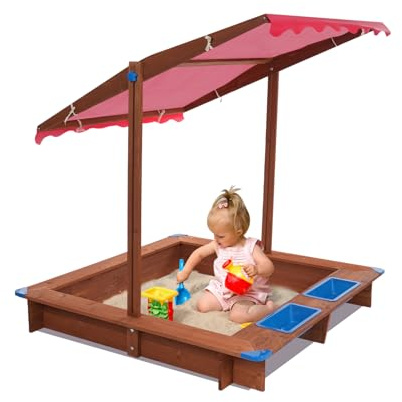 Bac à sable rectangulaire pour enfants de 3 à 14 ans, 126 x 121 x 118 cm, résistant aux intempéries, avec toit, tapis de sol en PVC, grand bac à sable en bois, pour jardin, terrasse et plage, jouet
