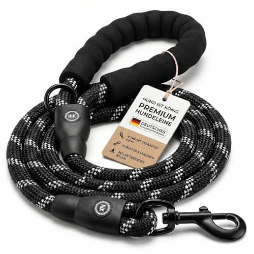 HUND IST KÖNIG Hundeleine - Hunde Leine für Gassigehen & Training - Führleine mit weichem Griff & Reflektoren - ideale Alltagsleine für Hunde zwischen 10-25kg (True Black, 3,0 m x 1,2 cm)