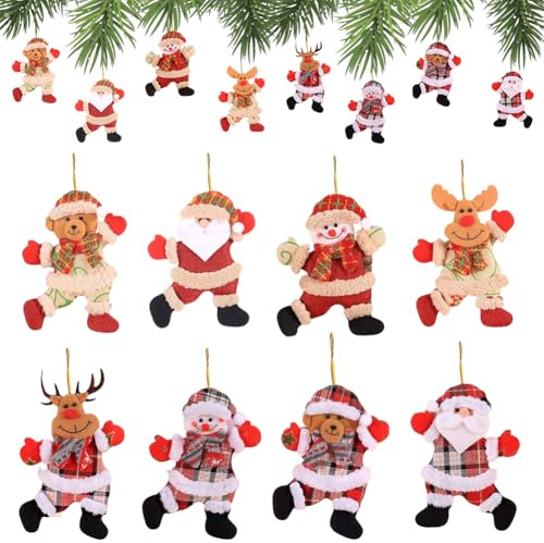 Weihnachtsbaum Ornament 8 Stück,Filz Christbaum Anhänger Hängende Ornamente,Weihnachtsdekorationen aus Stoff Weihnachtsmann Elch Schneemann für Baum, Tür, Wand