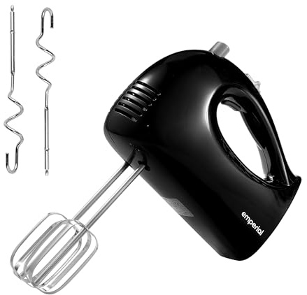 Emperial Hand Mixer Black, Whisk for Baking, Speeds with Turbo Boost | Electric Hand Mixer, Stainless Steel Beaters & Dough Hooks, Easy Clean, Eject Button