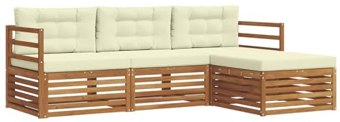vidaXL Outdoor-Sofagarnitur mit Kissen 4 pcs Natur und Creme, Gartenlounge-Set, modernes Ecksofa für draußen, langlebige Möbel für Bequeme Terrassenplätze