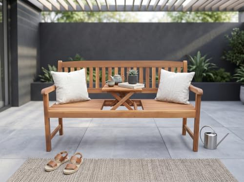 2-Sitzer Gartenbank mit klappbarem Tisch aus Akazienholz, 153 x 57 x 88 cm | Akazienholz, FSC-zertifiziert, klappbarer Tisch, 2-Sitzer Design